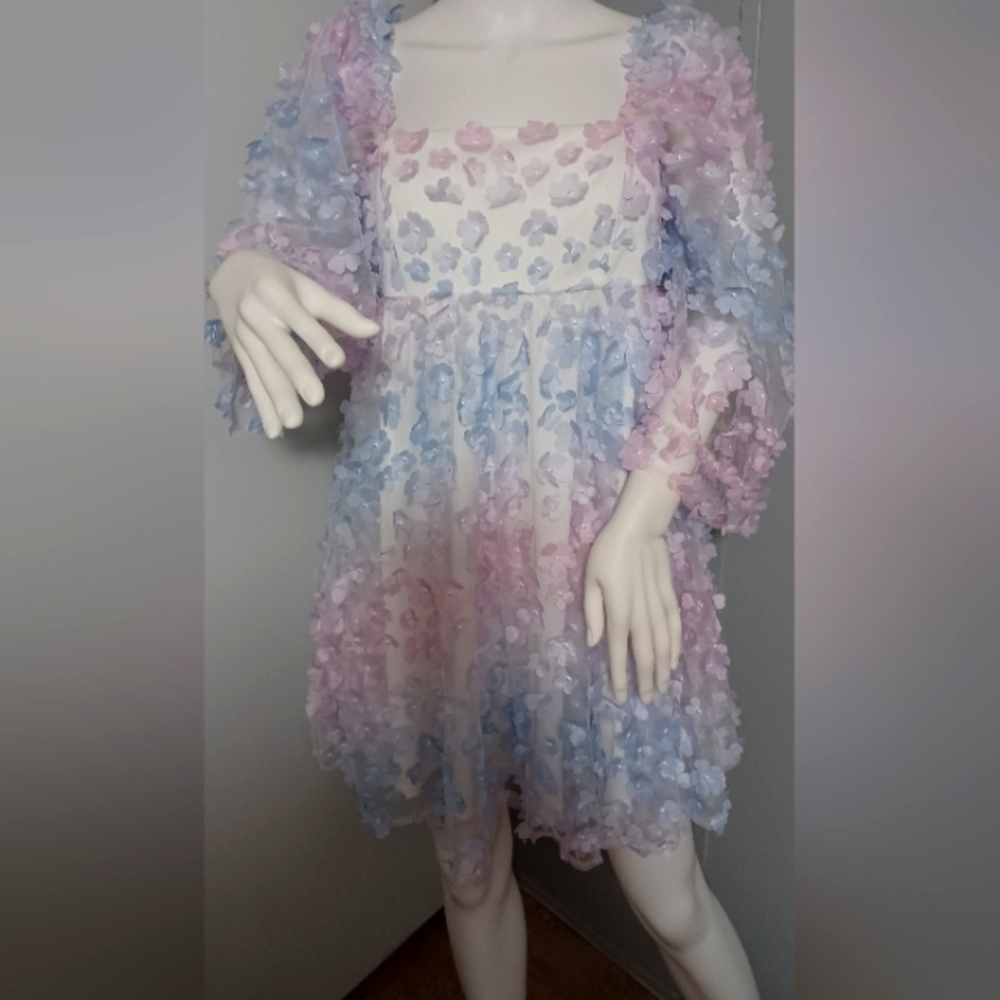 Storia Pastel Floral Sheer Dresss Mini Babydoll